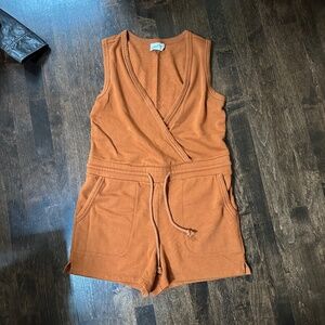 Universal Thread Surplice Burnt Orange Cotton Romper, Small